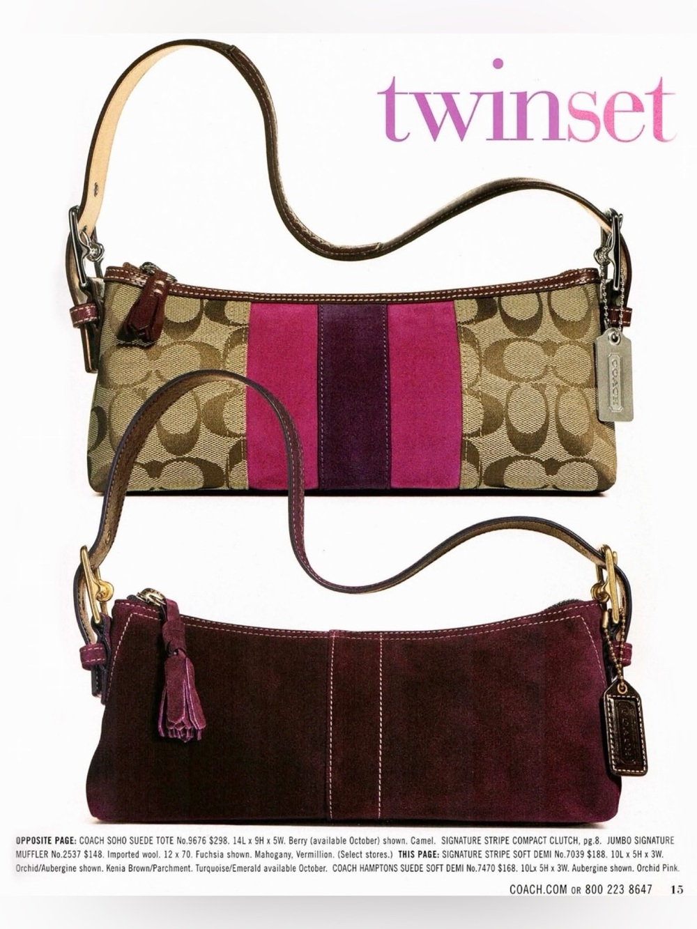 COACH Hamptons Suede Soft Demi #7470 Aubergine Vintage Y2K Baguette Shoulder Bag - Picture 3 of 16